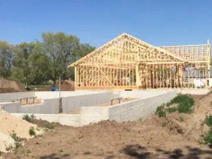 Wall and roof framing on a new foundation