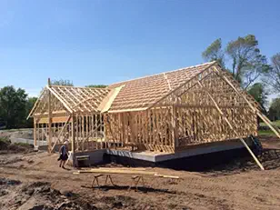 Roof trusses set on a new house