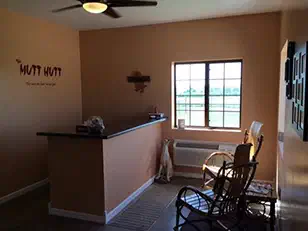 Reception area with a front counter